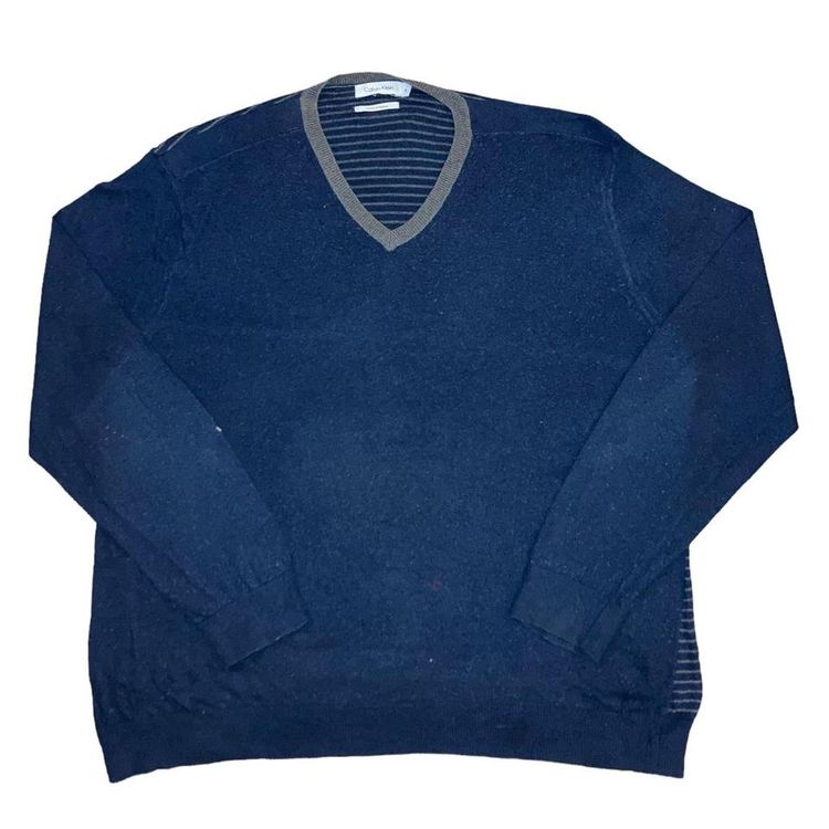 Vintage Calvin Klein jumper navy blue and grey Calvin Klein jumper with grey striped on back image 1