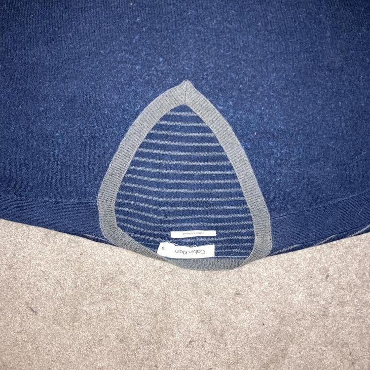 Vintage Calvin Klein jumper navy blue and grey Calvin Klein jumper with grey striped on back image 2