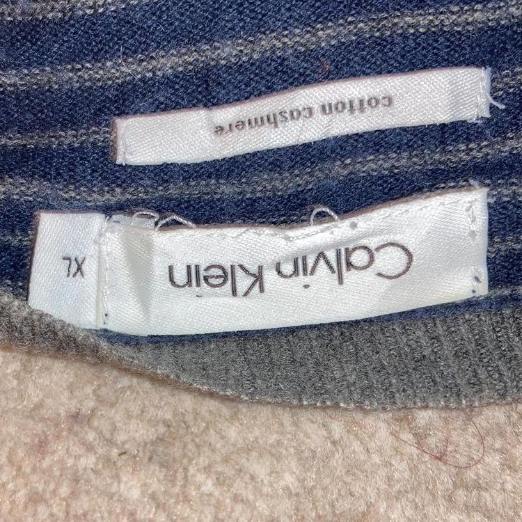 Vintage Calvin Klein jumper navy blue and grey Calvin Klein jumper with grey striped on back image 3