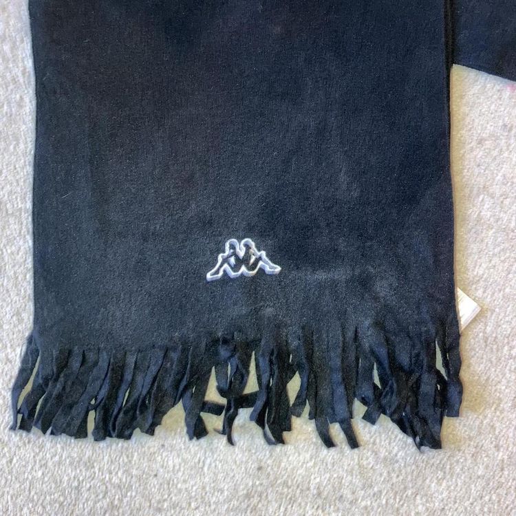 Kappa black and white scarf with large embroidered logo on front image 2