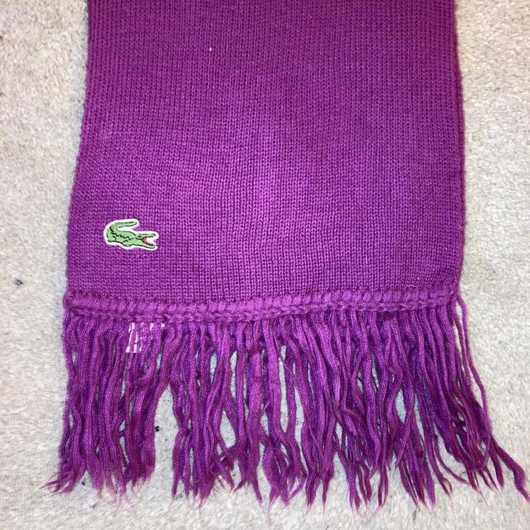 Vintage Lacoste scarf pink / purple lacoste scarf with embroidered lacoste logo on front in green 2