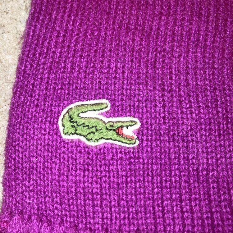 Vintage Lacoste scarf pink / purple lacoste scarf with embroidered lacoste logo on front in green 3