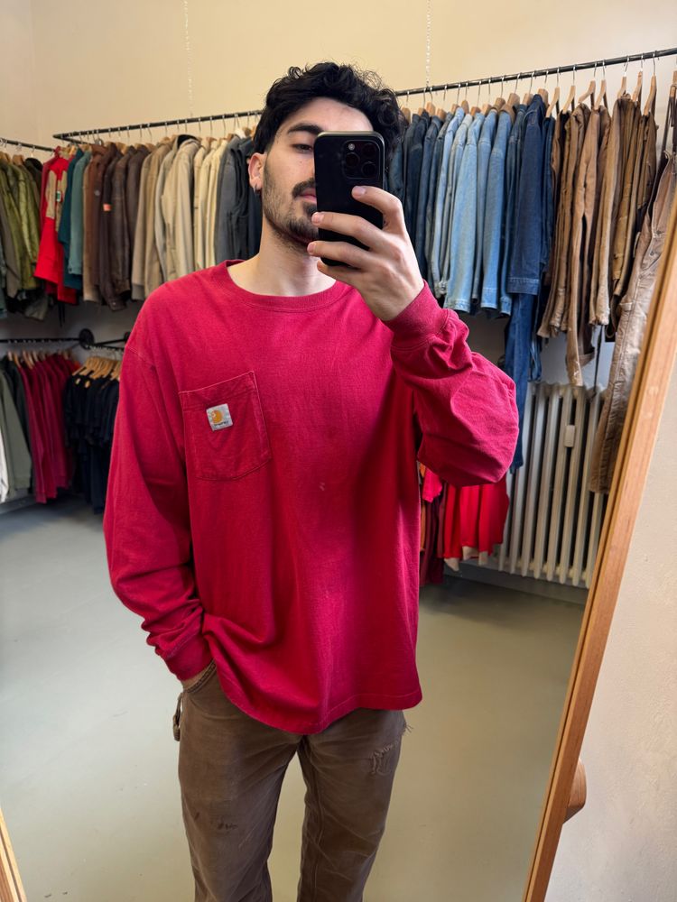 Red Long Sleeve Shirt With Pocket