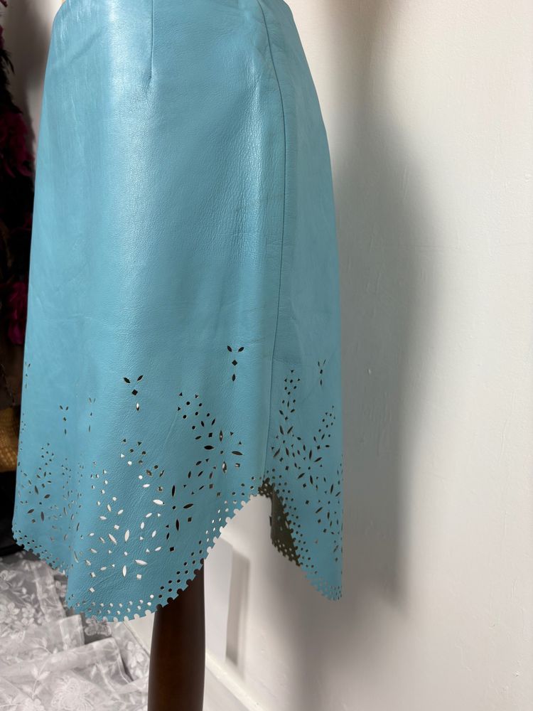 Y2K Handmade Leather skirt and Button up top two piece with hand cut details  image 9