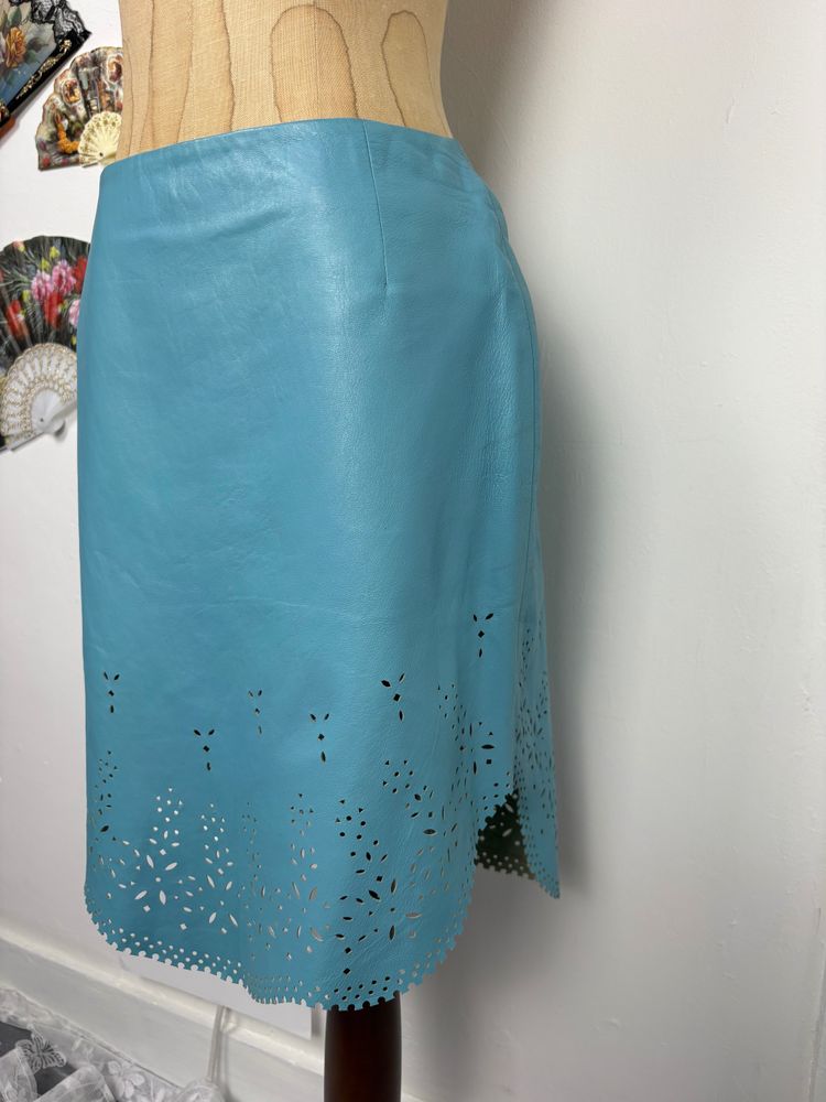 Y2K Handmade Leather skirt and Button up top two piece with hand cut details  image 4