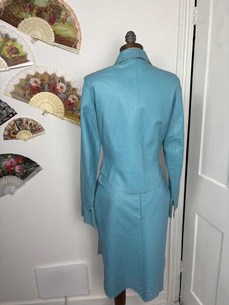 Y2K Handmade Leather skirt and Button up top two piece with hand cut details  image 2