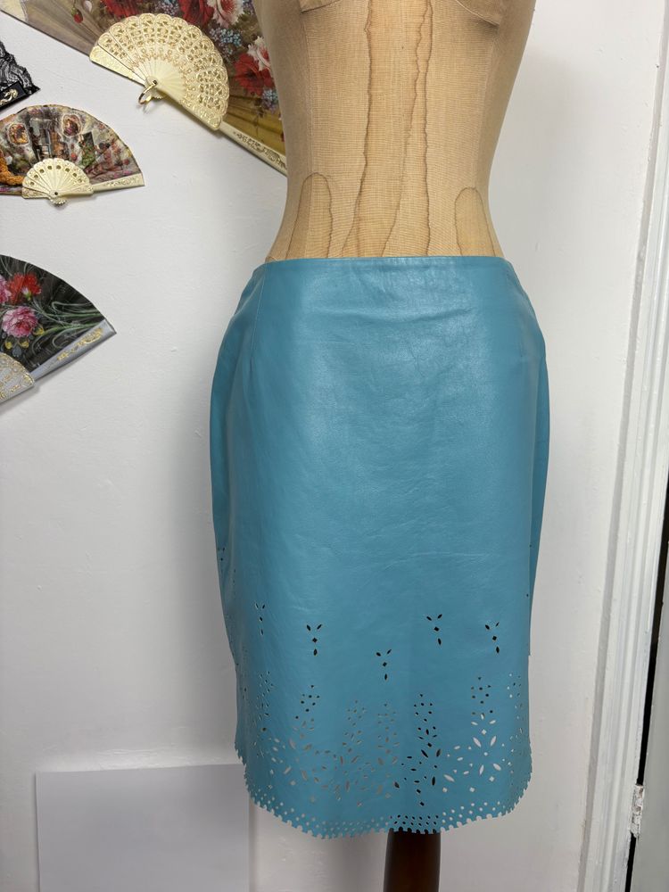 Y2K Handmade Leather skirt and Button up top two piece with hand cut details  image 3