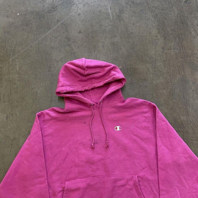 Champion Hoodie Reverse Weave Y2K Sports Sweatshirt, Pink, Womens Large image 2