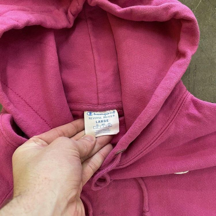 Champion Hoodie Reverse Weave Y2K Sports Sweatshirt, Pink, Womens Large image 4
