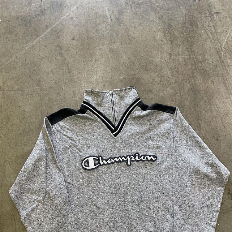 Champion Sweatshirt Half Zip Spellout Sports Jumper, Grey, Mens Large 2