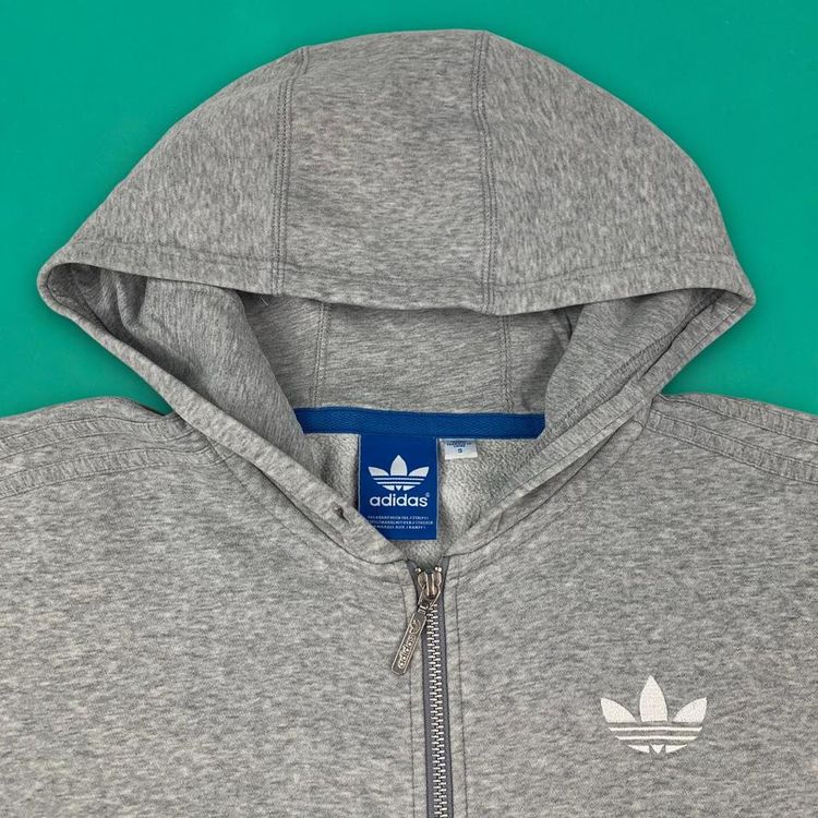 Adidas Originals Full Zip Hoodie Embroidered Trefoil Logo Hooded Grey S 2