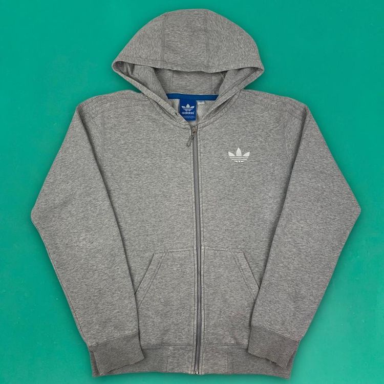 Adidas Originals Full Zip Hoodie Embroidered Trefoil Logo Hooded Grey S