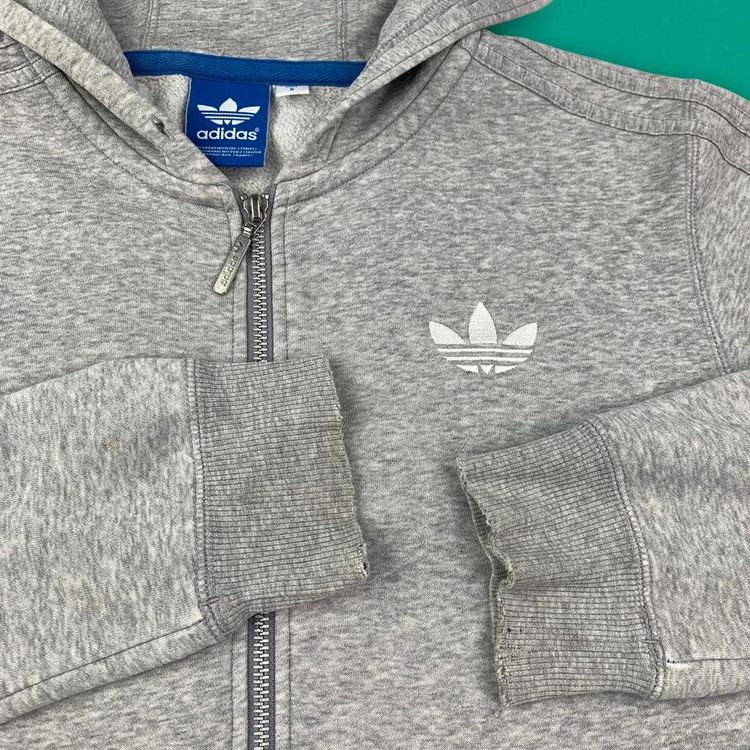 Adidas Originals Full Zip Hoodie Embroidered Trefoil Logo Hooded Grey S 4