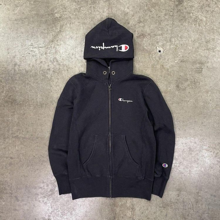Champion Hoodie Reverse Weave Y2K Full Zip Sweatshirt, Black, Womens Small image 1