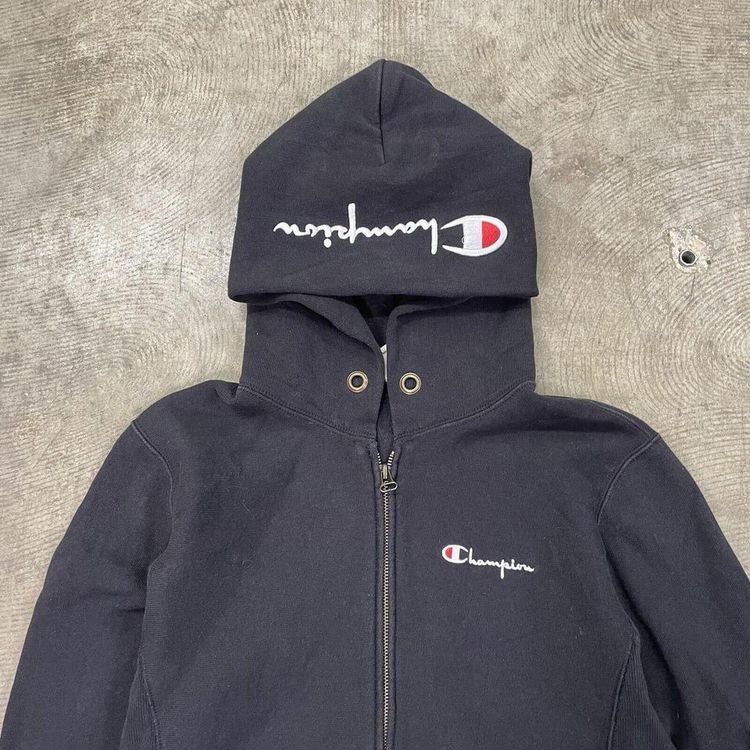 Champion Hoodie Reverse Weave Y2K Full Zip Sweatshirt, Black, Womens Small image 3