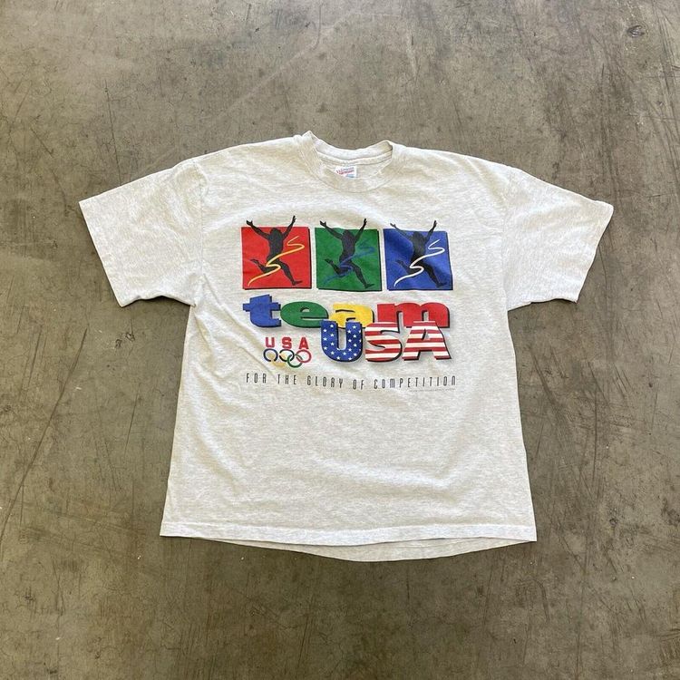 1996 Olympic T-Shirt Hanes USA 90s Vintage Graphic Sports Tee, Grey, Mens XL