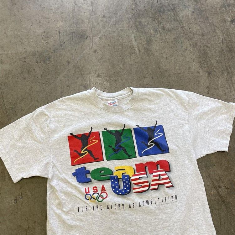 1996 Olympic T-Shirt Hanes USA 90s Vintage Graphic Sports Tee, Grey, Mens XL 2