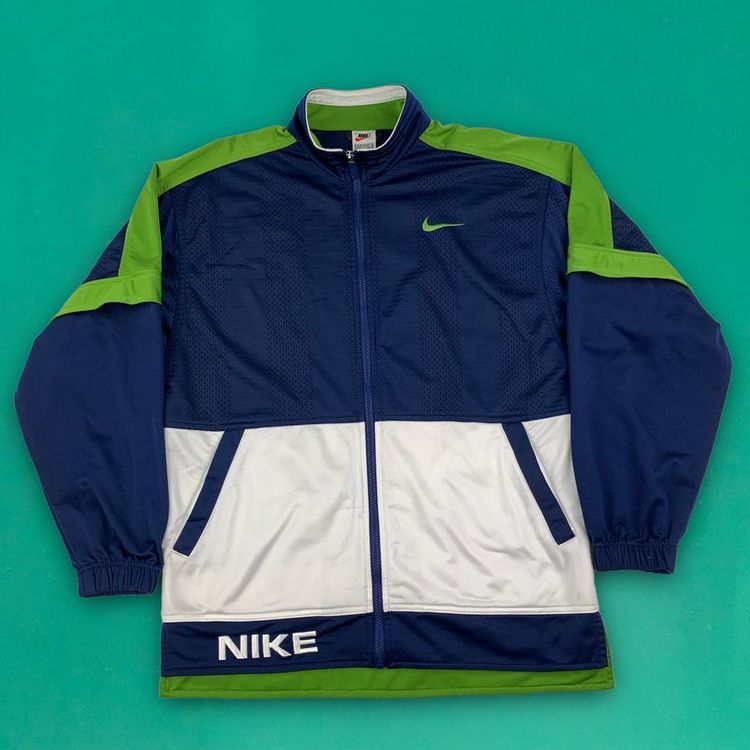 Nike Vintage 80's Full Zip Embroidered Spellout Swoosh Track Top Jacket Blue S image 1