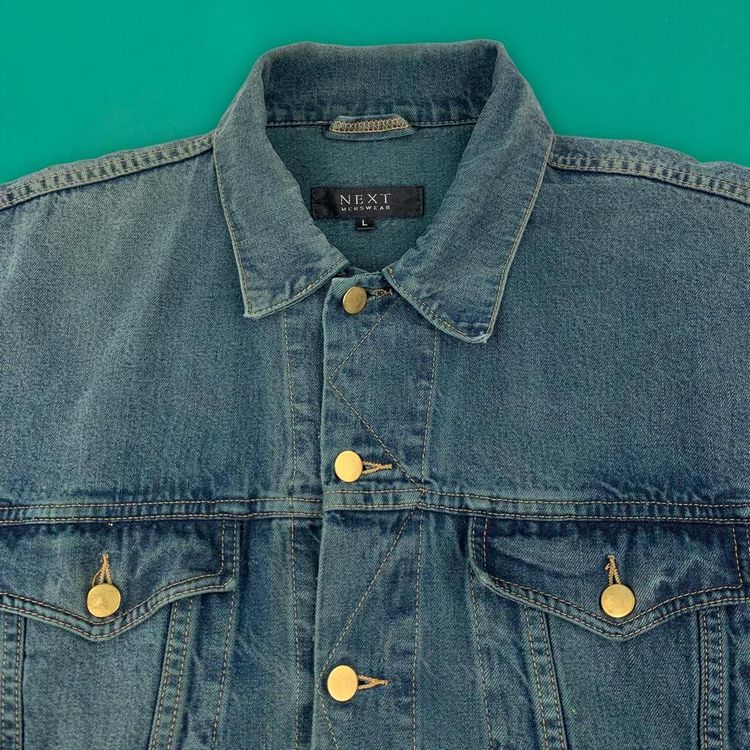 NEXT Vintage Classic Western Denim Trucker Jacket Blue Large obraz 2
