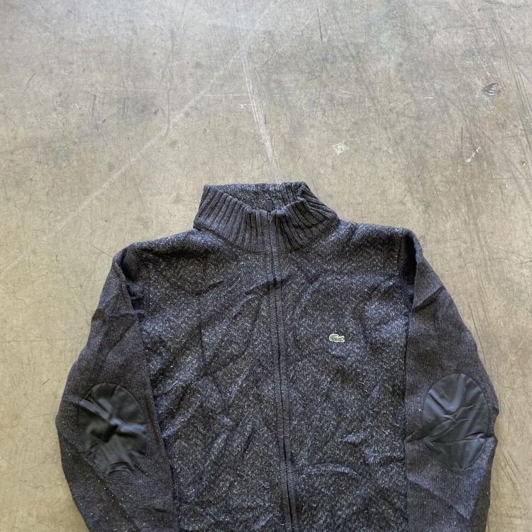 Lacoste Jumper Knit Full Zip Vintage Knitted Sweater, Grey, Mens XL 6 image 2
