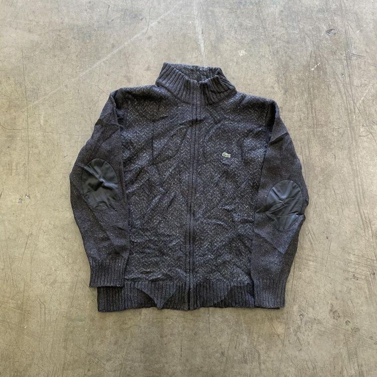Lacoste Jumper Knit Full Zip Vintage Knitted Sweater, Grey, Mens XL 6 image 1