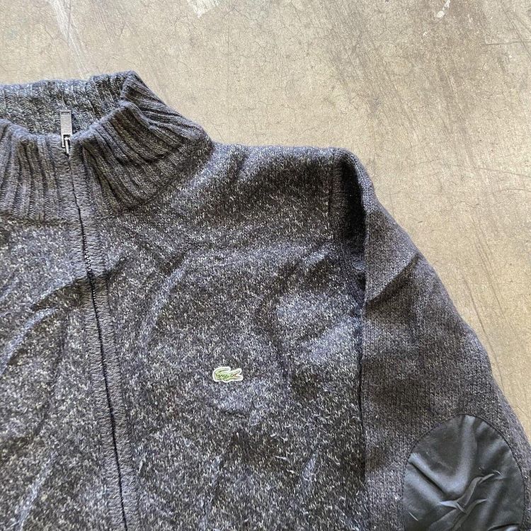 Lacoste Jumper Knit Full Zip Vintage Knitted Sweater, Grey, Mens XL 6 image 3
