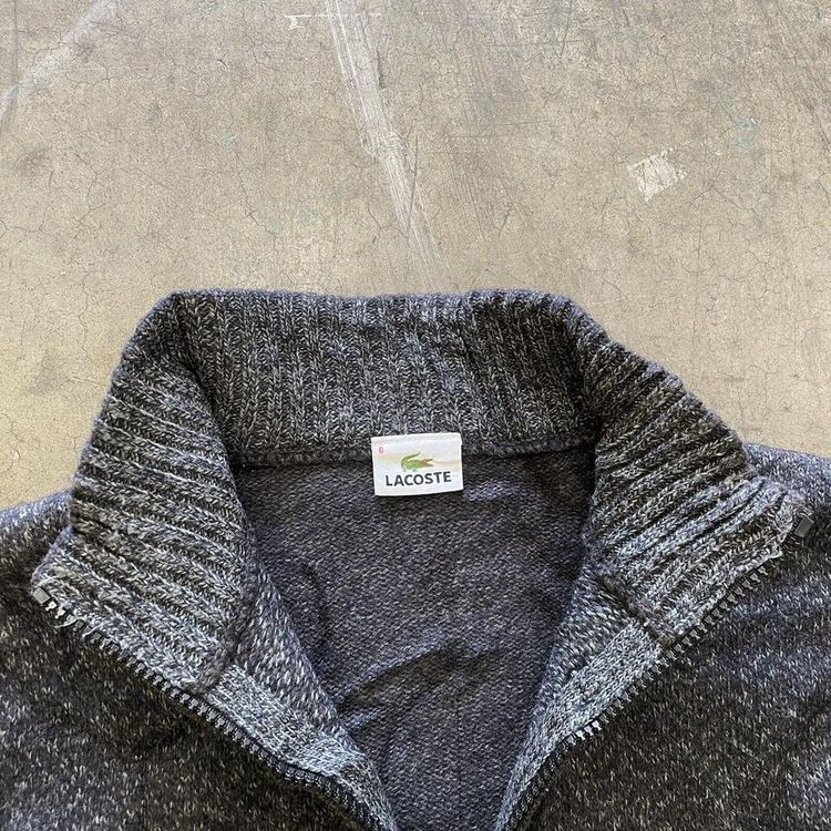 Lacoste Jumper Knit Full Zip Vintage Knitted Sweater, Grey, Mens XL 6 image 4