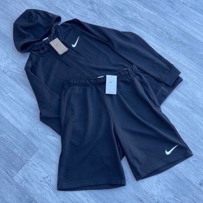 Nike Dry Dri Fit Swoosh Full Zip Hoodie and Shorts Tracksuit Set - Black