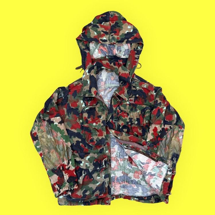 American Vintage Vintage Swiss Army Alpenflage Camouflage Full Zip Up Heavyweight Hooded Utility Jacket in Multi Colo product image