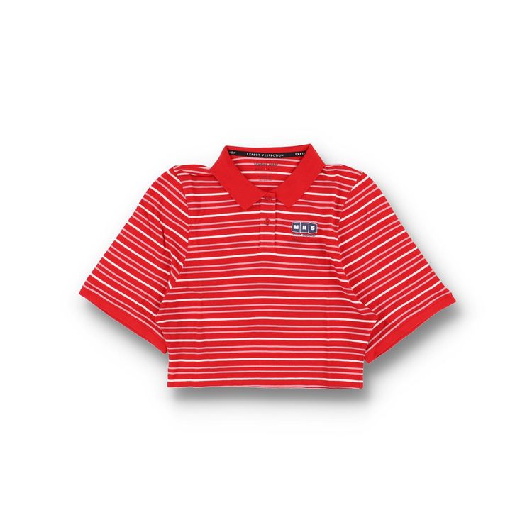Martine Rose Red Striped Logo Shrunken Polo