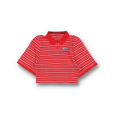Martine Rose Red Striped Logo Shrunken Polo
