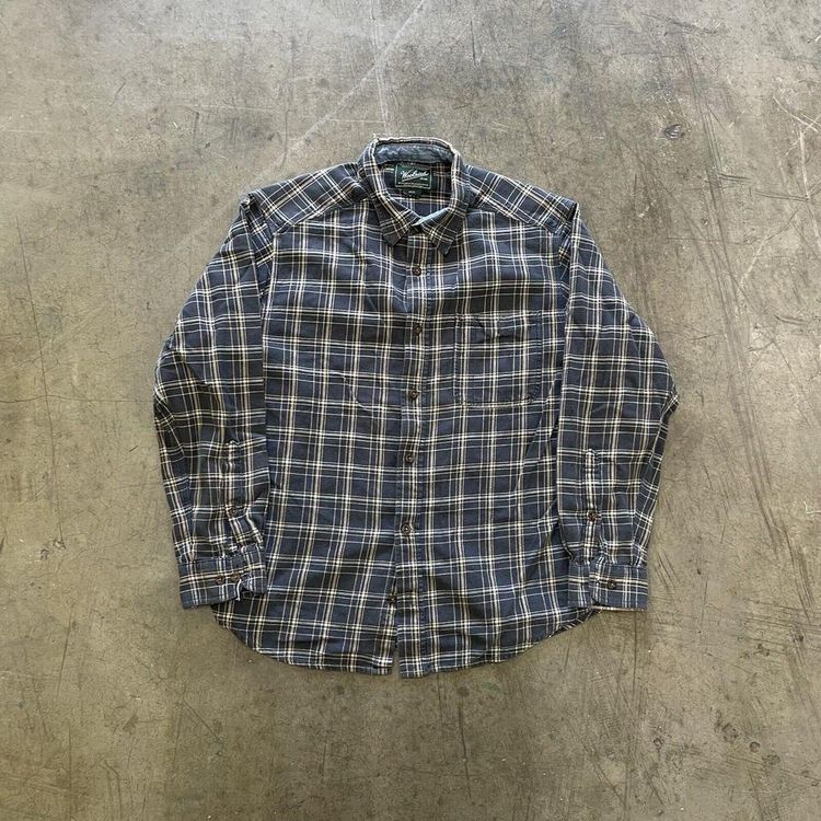 Woolrich Wrangler Over Shirt Checkered Western Long Sleeve Flannel, Blue, Mens Large product image