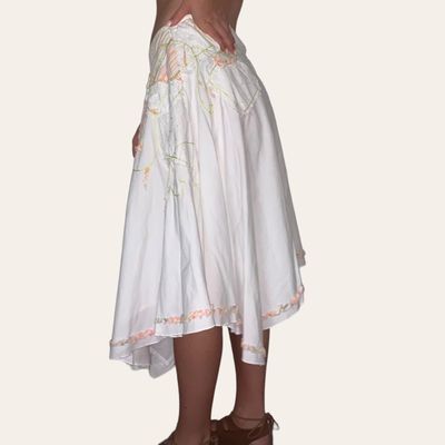 Embroidered Asymmetrical Midi Skirt