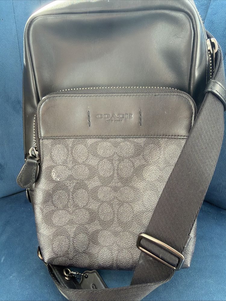 Coach Gotham Sling Back Pack 13 CC091 Black Signature Canvas Leather Bag BN image 1
