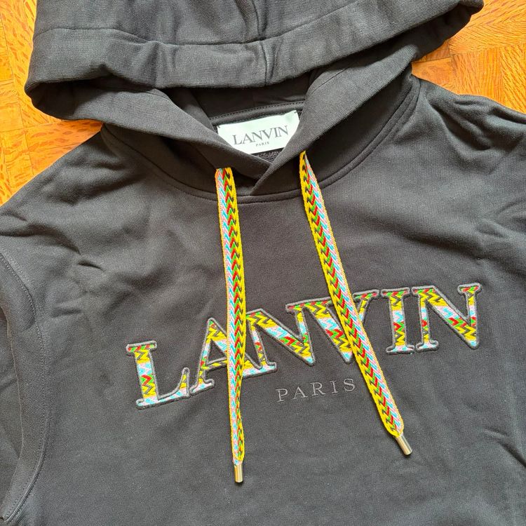 Lanvin Black Embroidered Curb Logo Oversized Hoodie 2