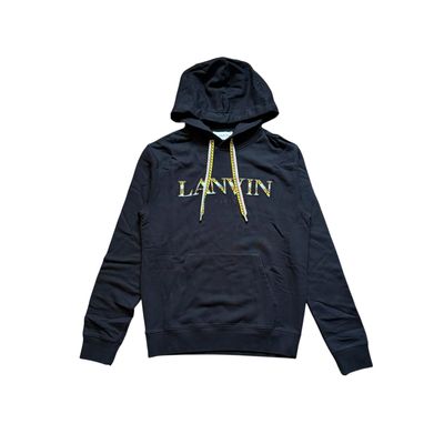 Lanvin Black Embroidered Curb Logo Oversized Hoodie 1