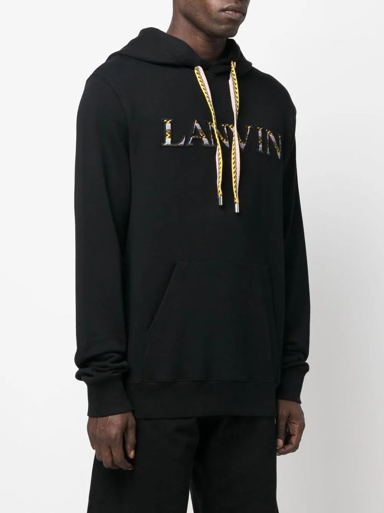 Lanvin Black Embroidered Curb Logo Oversized Hoodie 4