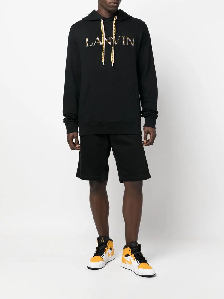 Lanvin Black Embroidered Curb Logo Oversized Hoodie 3