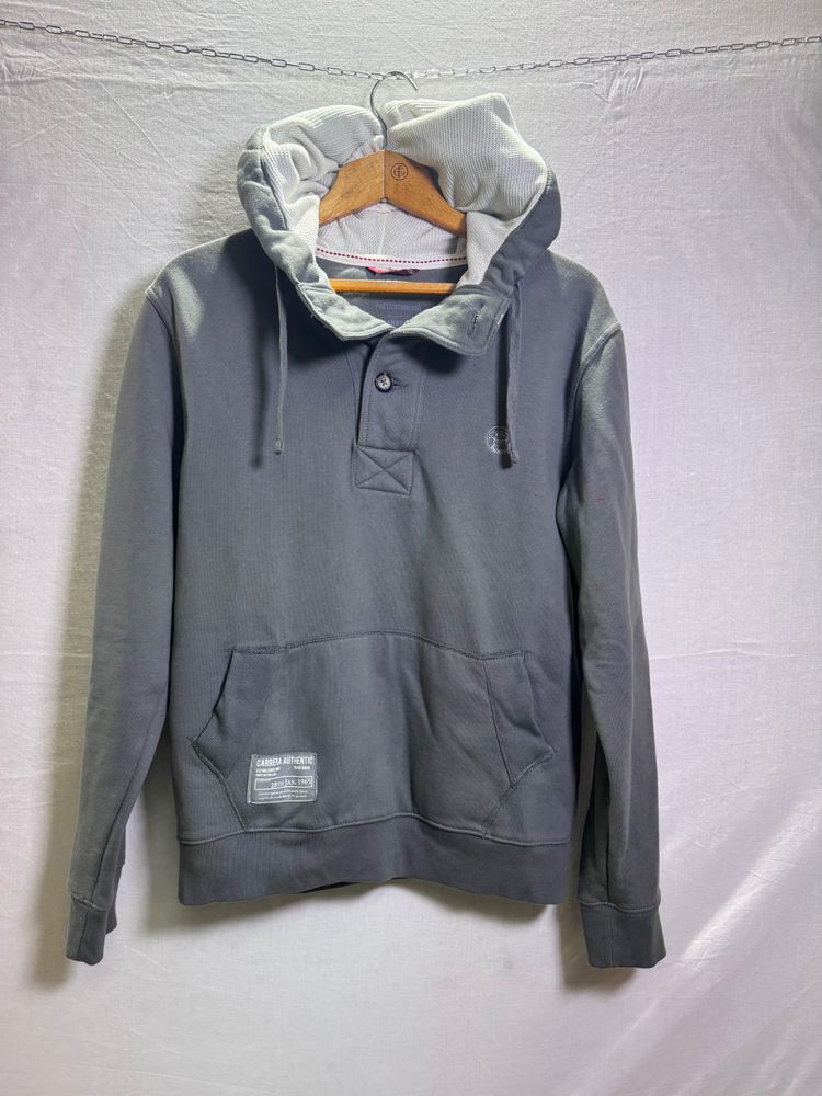 Grey Hoodie With Front Pocket And Hood