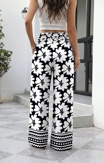 Black And White Floral Wide-Leg Pants image 1