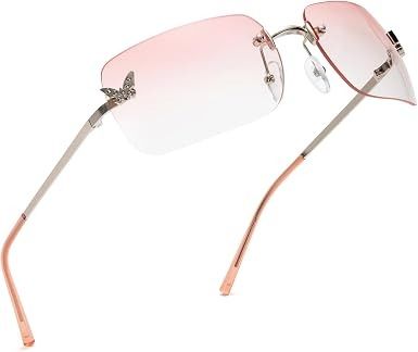 Other Pink Rimless Sunglasses With Butterfly Rhinestone Detail product image