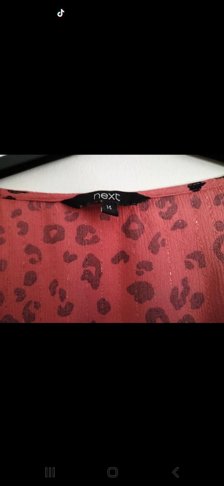 Next Dusky Coral & Black Patterned  V  Neck 3/4 Sleeve Chiffon Top - Size 14  image 4