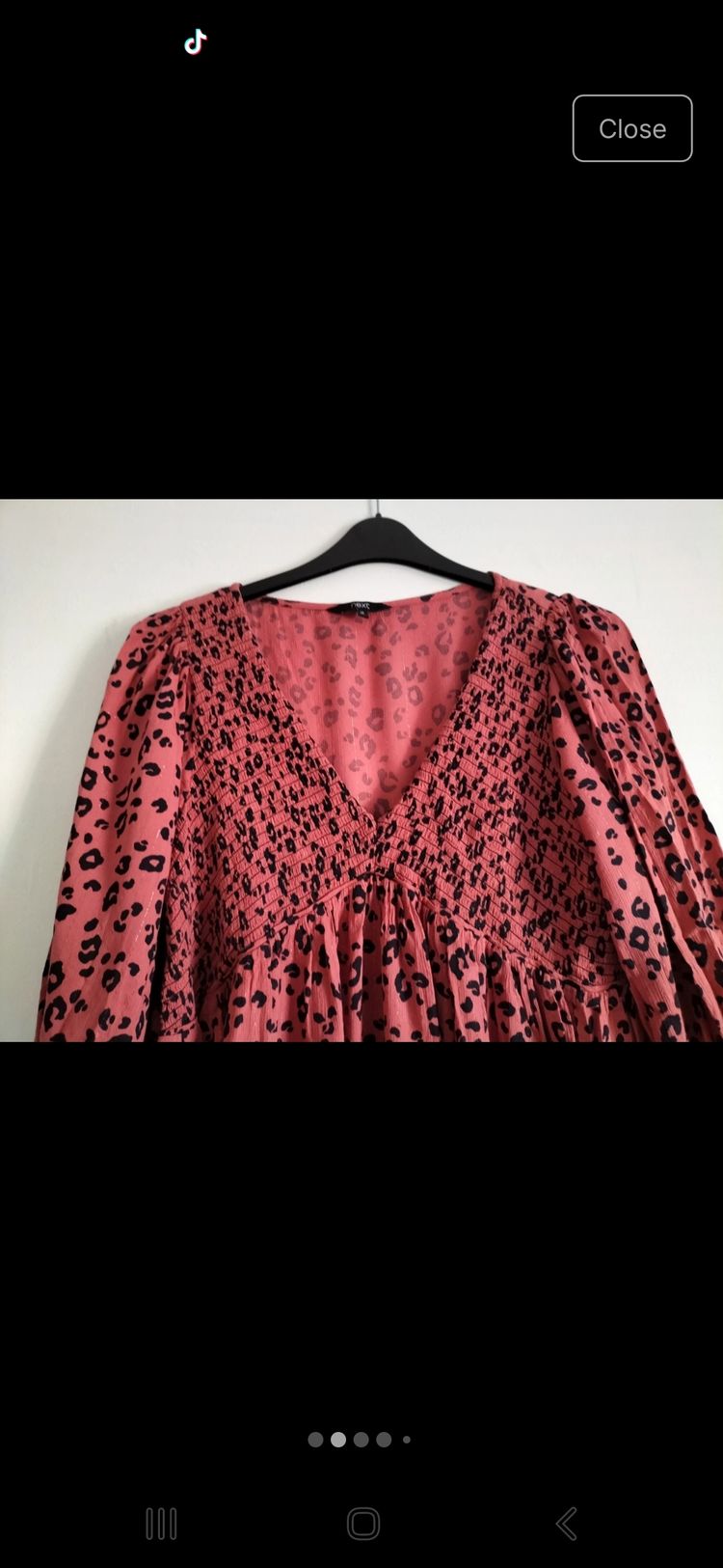 Next Dusky Coral & Black Patterned  V  Neck 3/4 Sleeve Chiffon Top - Size 14  image 2