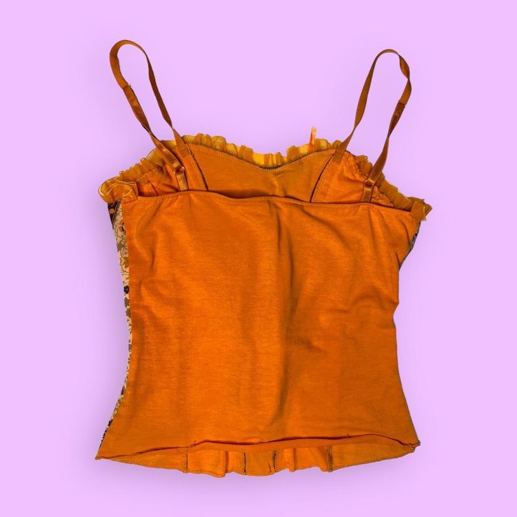 90s 00s patchwork cami top with lace up front and denim/mesh panels 