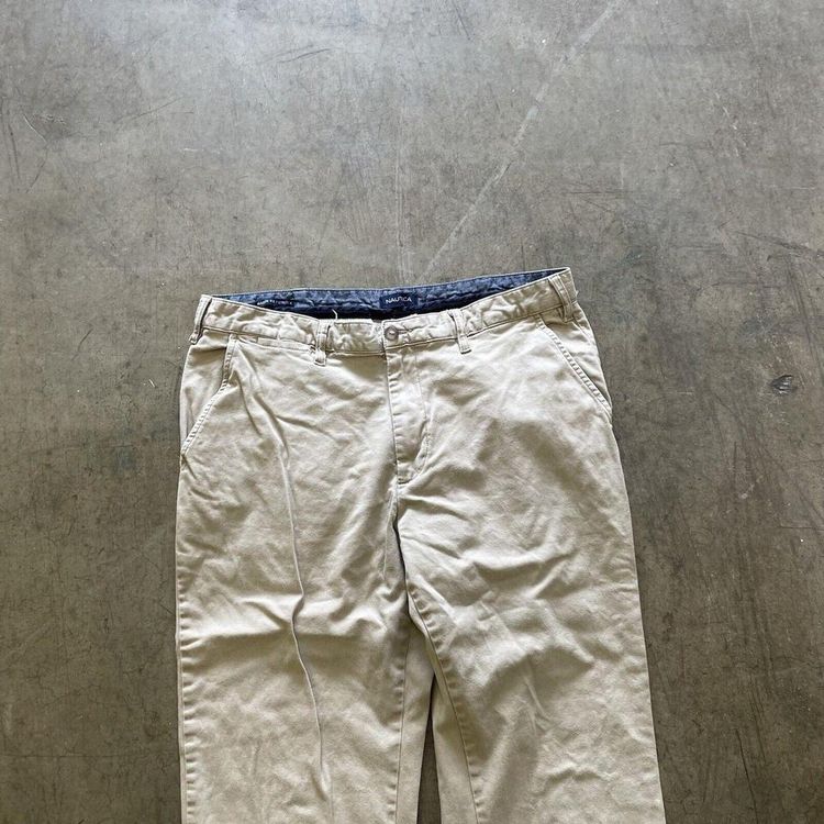 Nautica Trousers Chino Golf 90s Straight Leg Pants, Beige, Mens 36x34 image 3