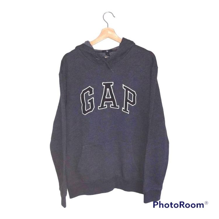 GAP dark grey hoodie with large GAP spellout embroidered logo across the front image 1