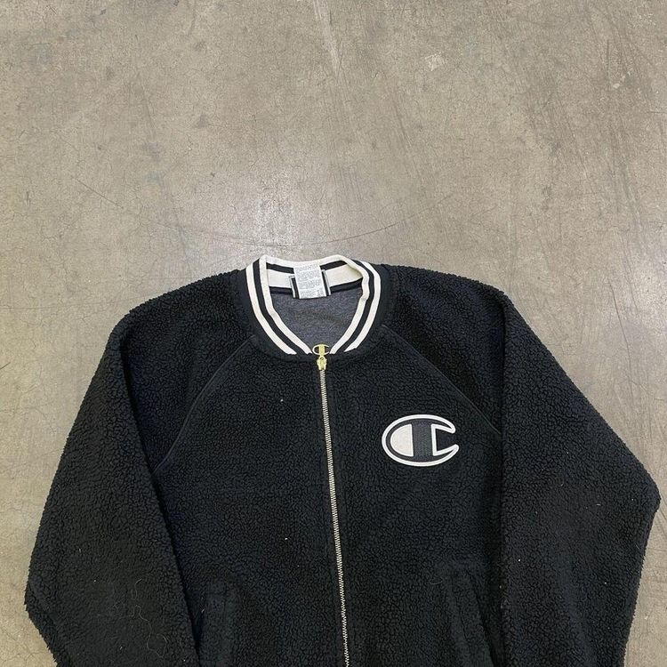 Champion Fleece Y2K Full Zip Sherpa Bomber Jacket, Black, Womens Medium 3