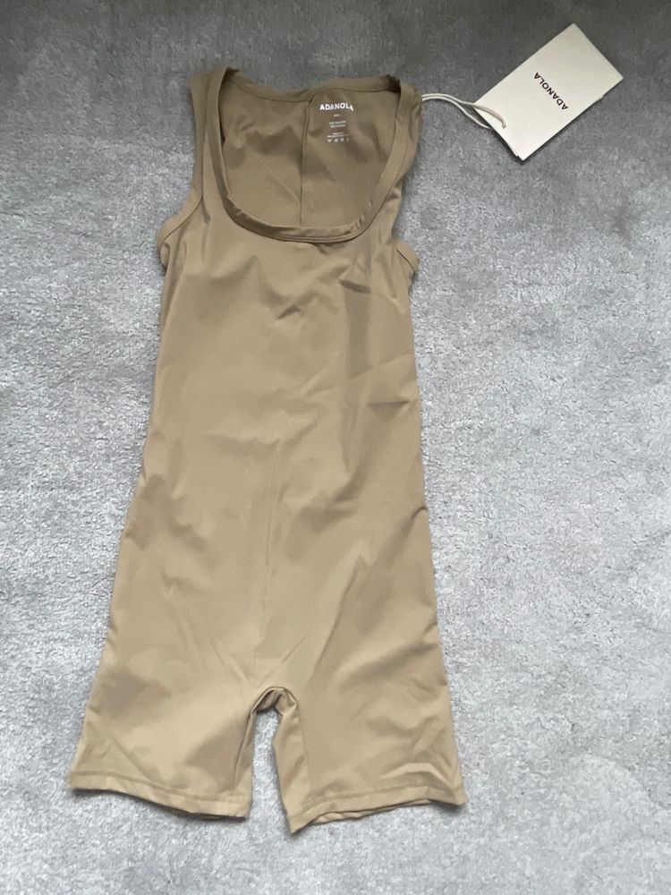 Beige Sleeveless Bodysuit Shorts