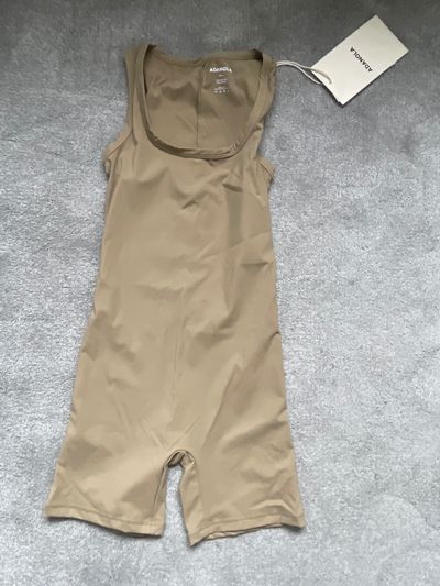 Beige Sleeveless Bodysuit Shorts