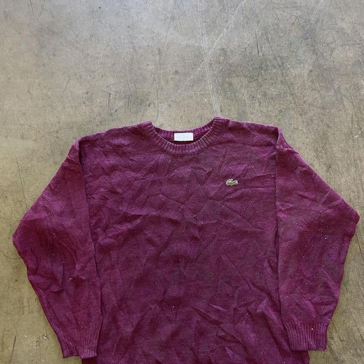 Lacoste Jumper Knit Crew Neck Vintage Knitted Sweater, Dark Pink, Mens 6 XL image 2